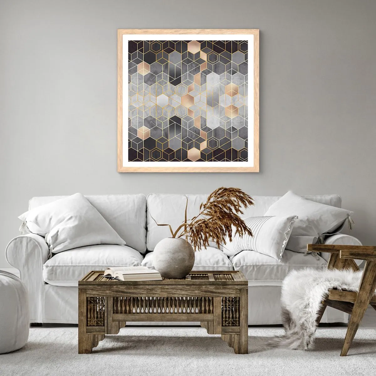 Plakát v rámu světlý dub - Diamantová kompozice - 50x50 cm