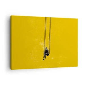 Obraz na plátně - Osoba na houpačce na pozadí sytě žluté - 70x50cm - Den jako každý jiný - Moderní nástěnná dekorace do obývacího pokoje a ložnice ARTTOR