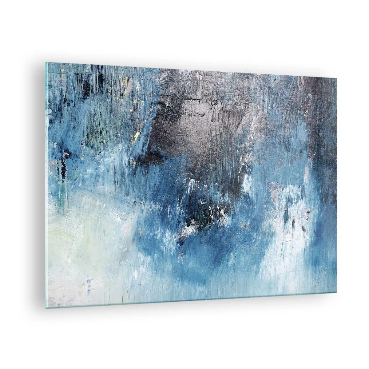 Obraz na skle - Abstraktní kompozice v odstínech modré - 70x50cm - Rapsodie v modrém - Moderní nástěnná dekorace do obývacího pokoje a ložnice ARTTOR