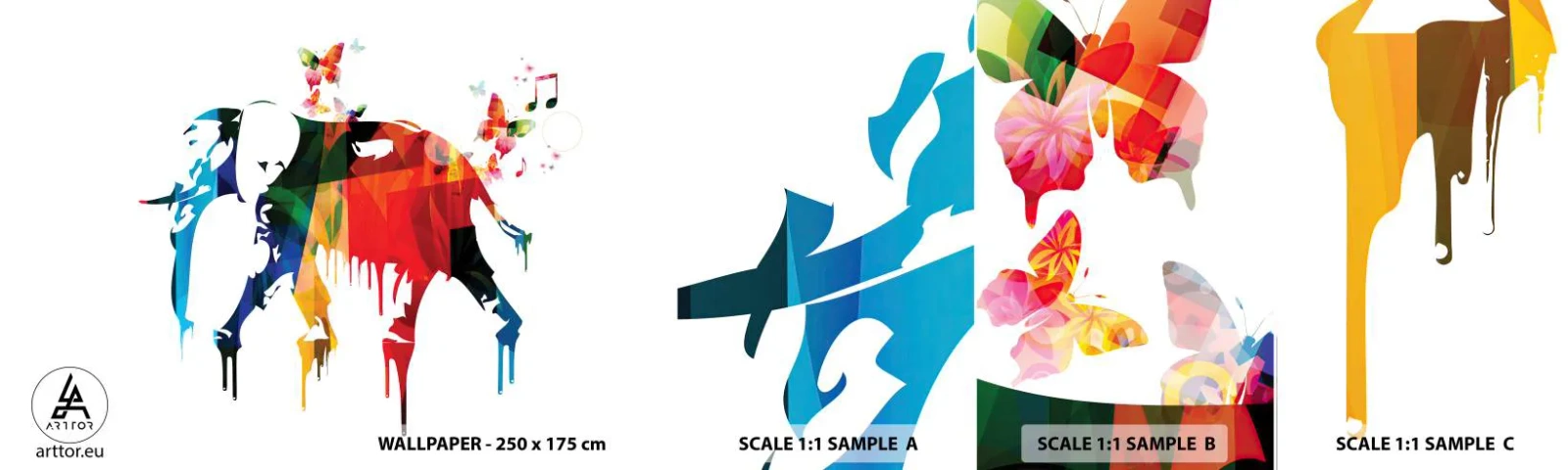 Vzor Fototapety Samolepicí Deluxe Sticker - Tančit může každý - Abstrakce, Slon, Motýl - 100x30 cm