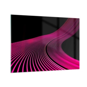 Obraz na skle - Růžové světelné čáry na černém pozadí - 70x50cm - Alej světla - Moderní nástěnná dekorace do obývacího pokoje a ložnice ARTTOR