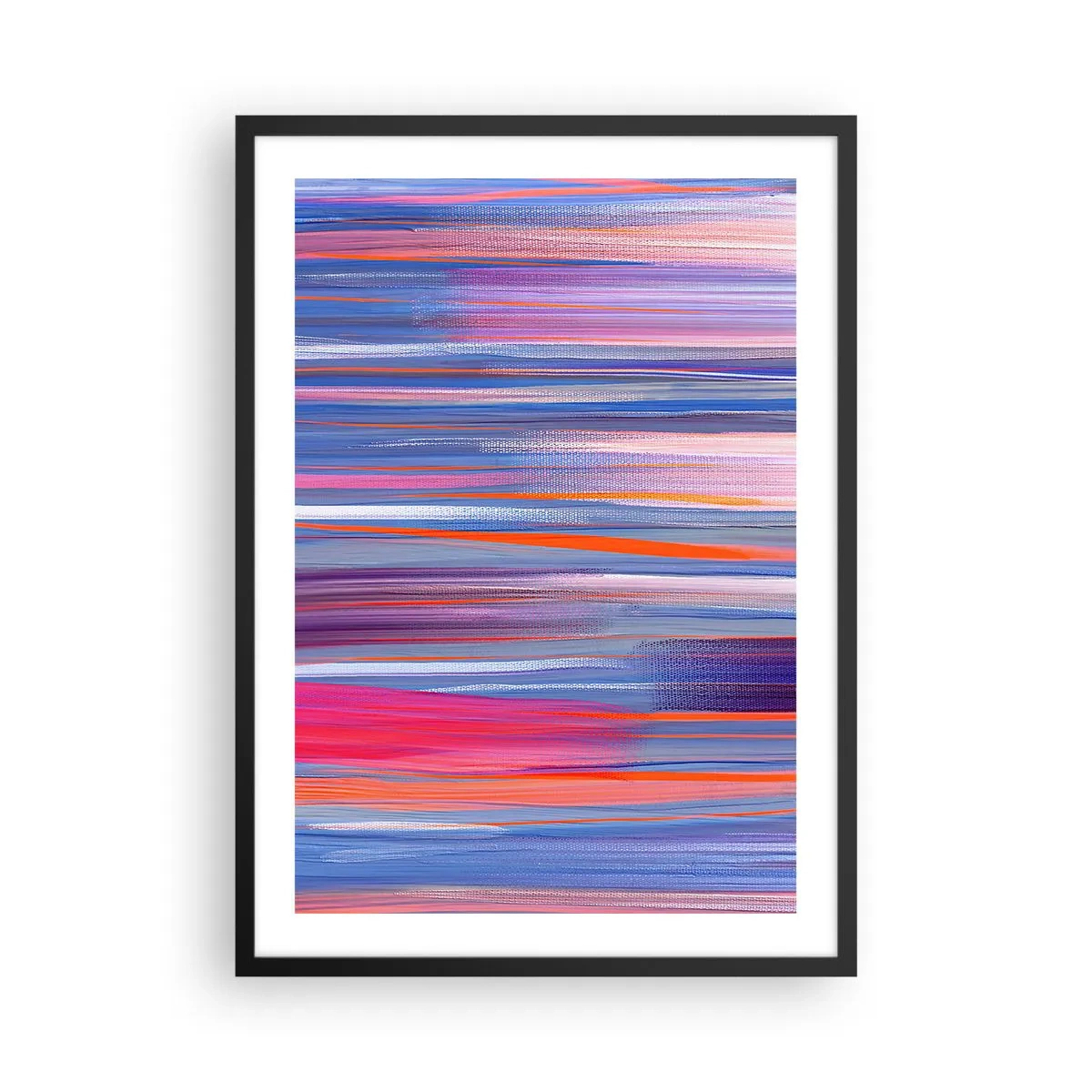 Plakát v černém rámu - Abstraktní vodorovné čáry v odstínech modré a růžové - 50x70cm - Naduhuvstoupení - Moderní nástěnná dekorace do obývacího pokoje a ložnice ARTTOR