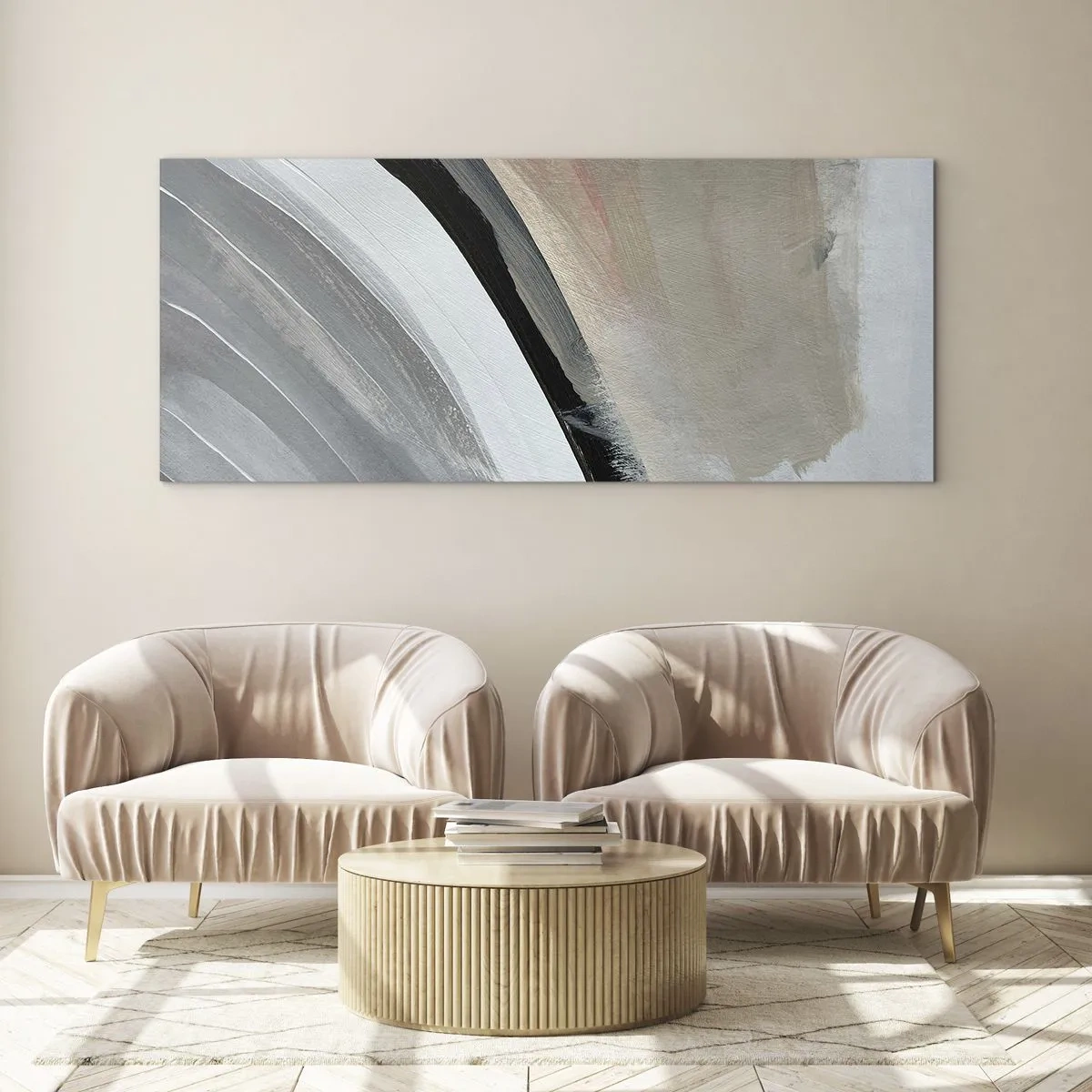 Obraz na skle - Kompozice: černý a šedý oblouk - 100x40 cm