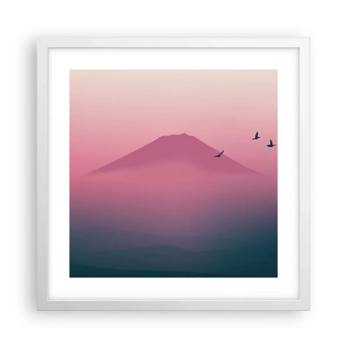 Plakát v bílém rámu - Poutníci nad oblaky - 40x40 cm