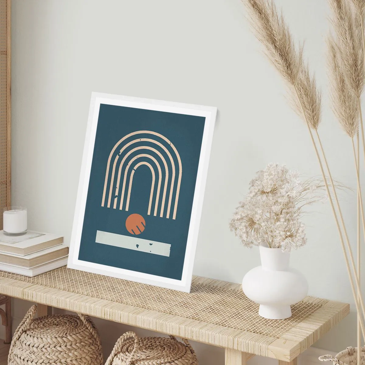 Plakát v bílém rámu - Geometrie v námořnické modři - 30x40 cm