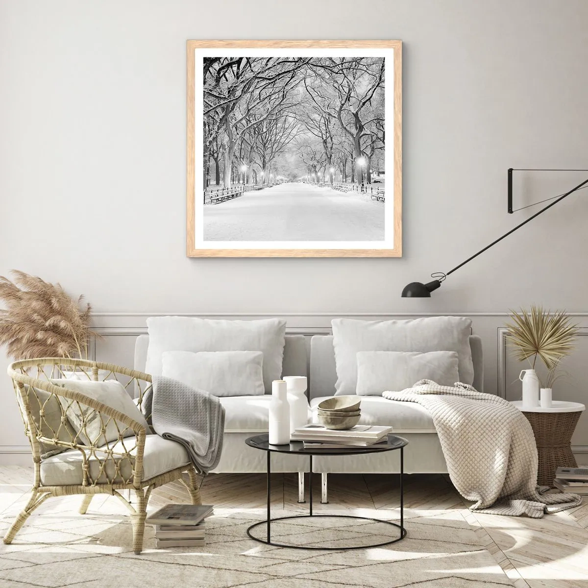 Plakát v rámu světlý dub - Čtyři roční období – zima - 60x60 cm