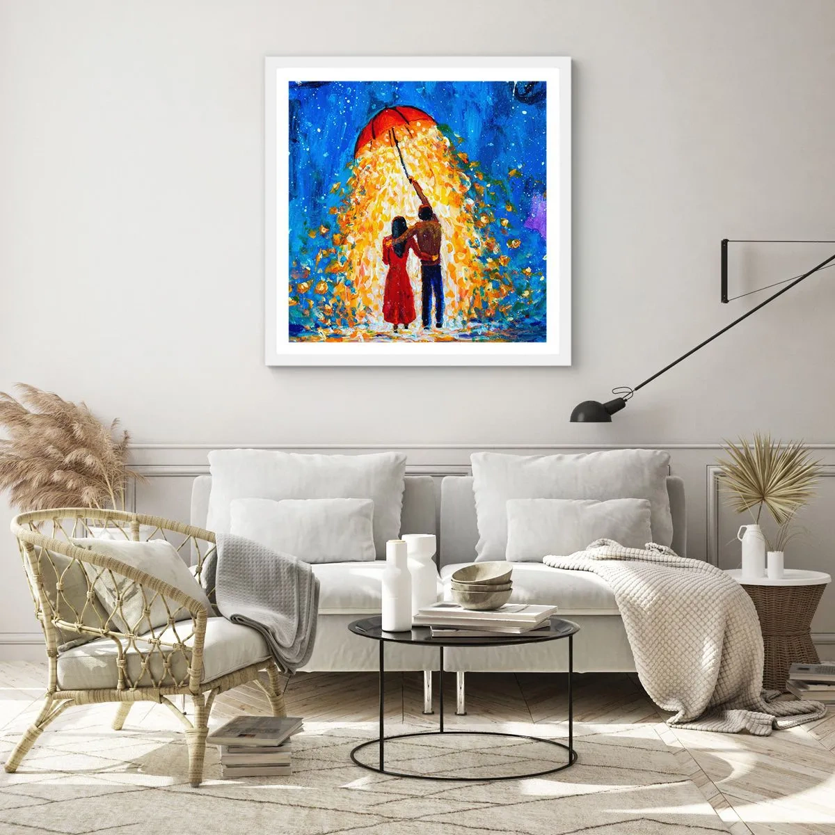 Plakát v bílém rámu - Magie deštivého večera? - 50x50 cm