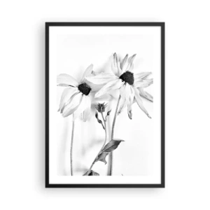 Plakát v černém rámu - Černobílé květiny v minimalistickém stylu na světlém pozadí - 50x70cm - Nikdo nechce být sám - Moderní nástěnná dekorace do obývacího pokoje a ložnice ARTTOR