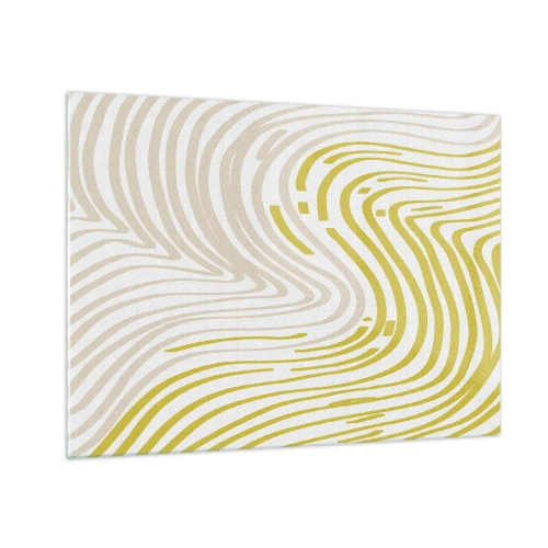 Obraz na skle - Organické linie v odstínech béžové a limetkové na bílém pozadí - 70x50cm - Kompozice s mírným ohybem - Moderní nástěnná dekorace do obývacího pokoje a ložnice ARTTOR