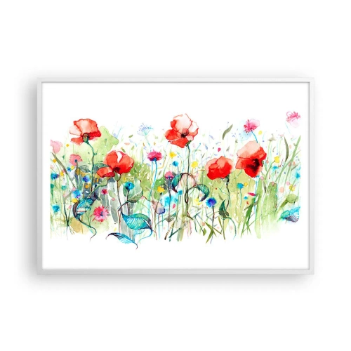 Plakát v bílém rámu - Kvetoucí louka v květnu - 100x70 cm
