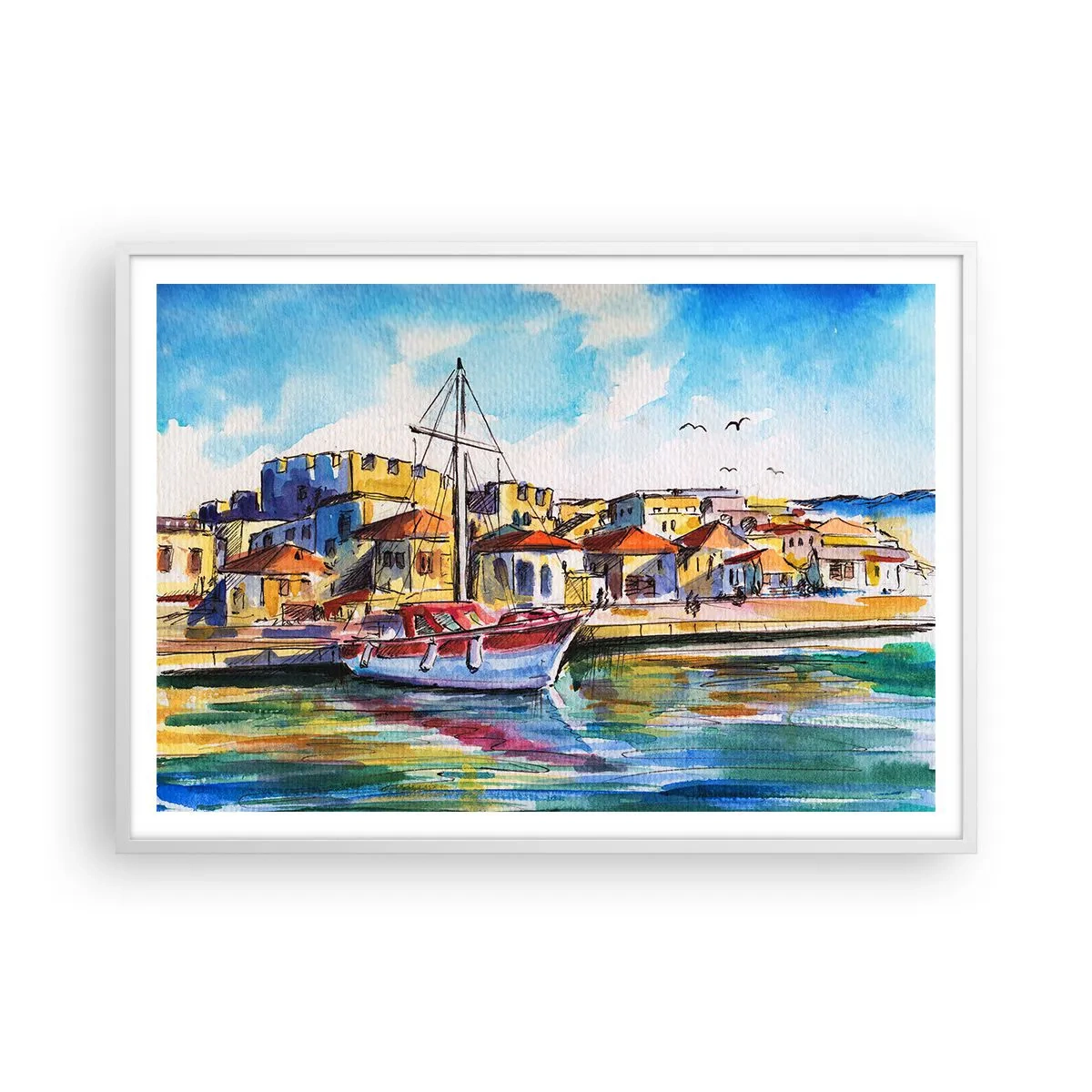 Plakát v bílém rámu - Duhové odpoledne - 100x70 cm