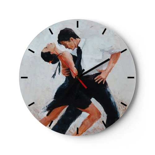 Nástěnné hodiny - Pár tančící tango v dynamické, vášnivé póze - 30x30cm - Tango mých tužeb a snů - Moderní nástěnná dekorace do obývacího pokoje, kuchyně a ložnice ARTTOR