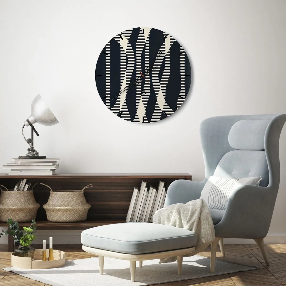 Nástěnné hodiny - Černý a béžový pruhovaný vzor s optickým efektem - 30x30cm - Pokus o prolomení temnoty - Moderní nástěnná dekorace do obývacího pokoje, kuchyně a ložnice ARTTOR