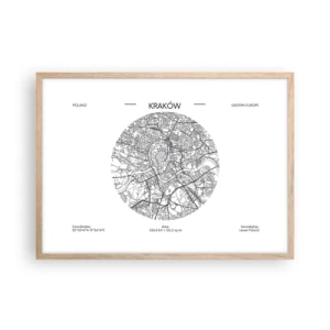 Plakát v rámu světlý dub - Anatomie Krakova - 70x50 cm