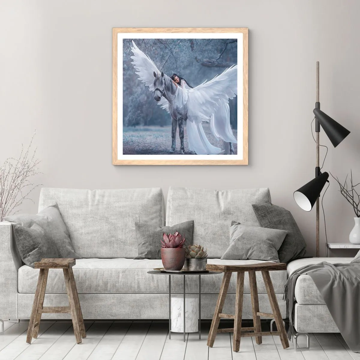 Plakát v rámu světlý dub - Nadšený okamžik - 40x40 cm