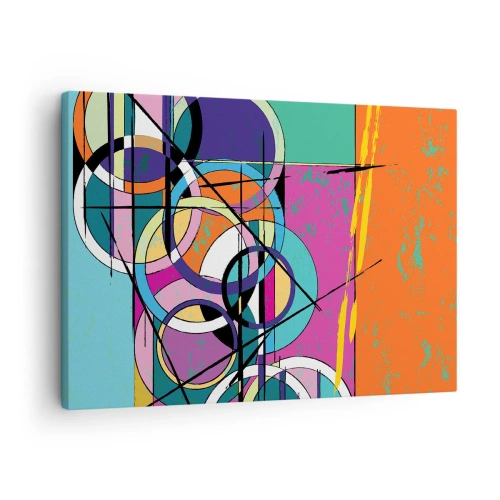 Obraz na plátně - Barevná abstrakce s geometrickými kruhy - 70x50cm - Kruh za kruhem - Moderní nástěnná dekorace do obývacího pokoje a ložnice ARTTOR