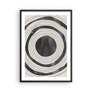 Plakát v černém rámu - Abstraktní soustředné kruhy v černé a bílé - 50x70cm - Přesný zásah - Moderní nástěnná dekorace do obývacího pokoje a ložnice ARTTOR