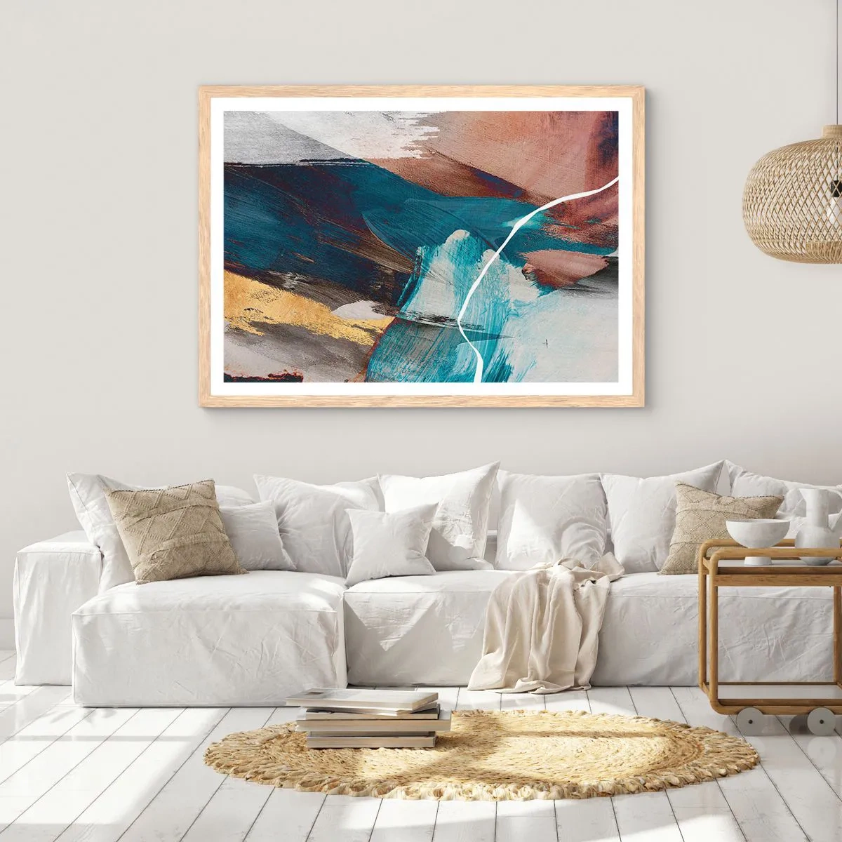 Plakát v rámu světlý dub - Na plno a s energií - 50x40 cm