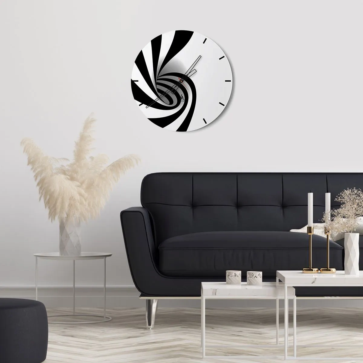 Nástěnné hodiny - Černobílý vír v minimalistickém stylu - 30x30cm - A přece se točí - Moderní nástěnná dekorace do obývacího pokoje, kuchyně a ložnice ARTTOR