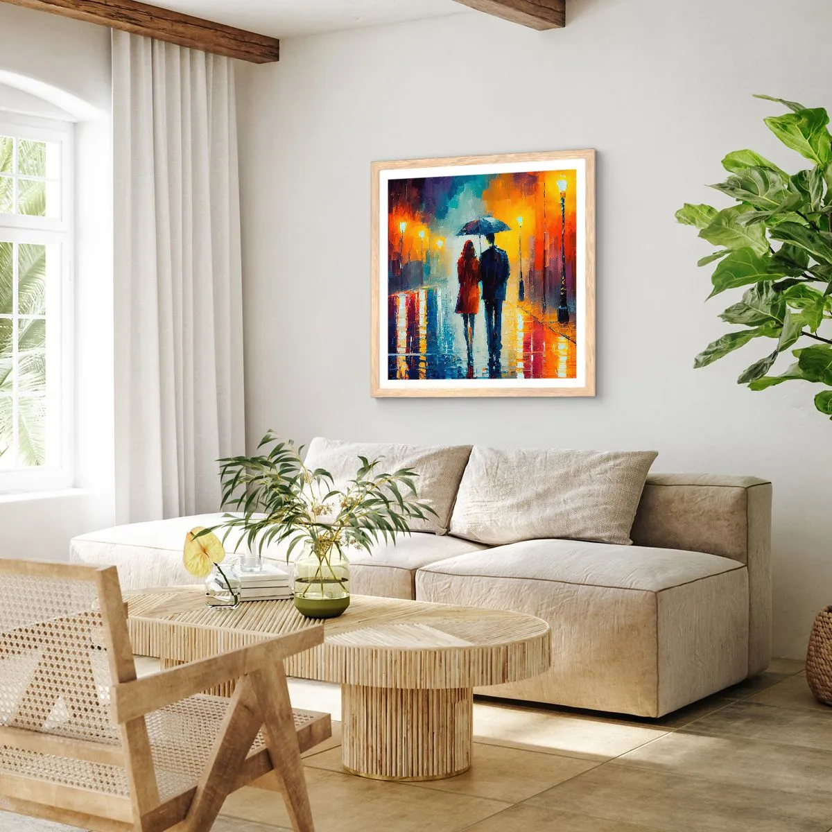 Plakát v rámu světlý dub - Spolu – barevná noc - 40x40 cm