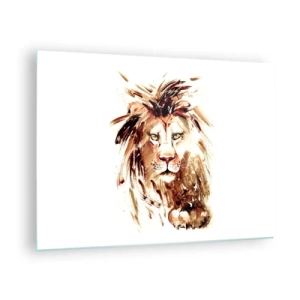 Obraz na skle - Akvarelový portrét lva na bílém pozadí - 70x50cm - Síla a důstojnost - Moderní nástěnná dekorace do obývacího pokoje a ložnice ARTTOR