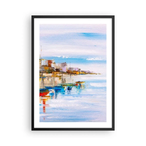 Plakát v černém rámu - Barevná krajina přímořského města - 50x70cm - Vícebarevný městský přístav - Moderní nástěnná dekorace do obývacího pokoje a ložnice ARTTOR