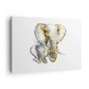 Obraz na plátně - Akvarelové sloni v jemných barvách - 70x50cm - Nejlépe je u mámy - Moderní nástěnná dekorace do obývacího pokoje a ložnice ARTTOR