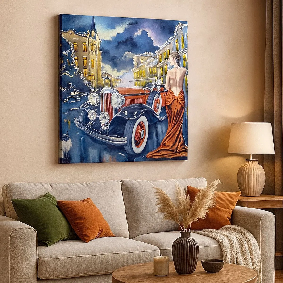 Obraz na plátně - Nokturno v modré a korálové - 30x30 cm