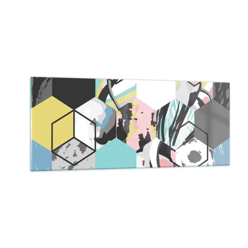 Obraz na skle - Šestiúhelníky a krychle v šesti barvách - 100x40 cm