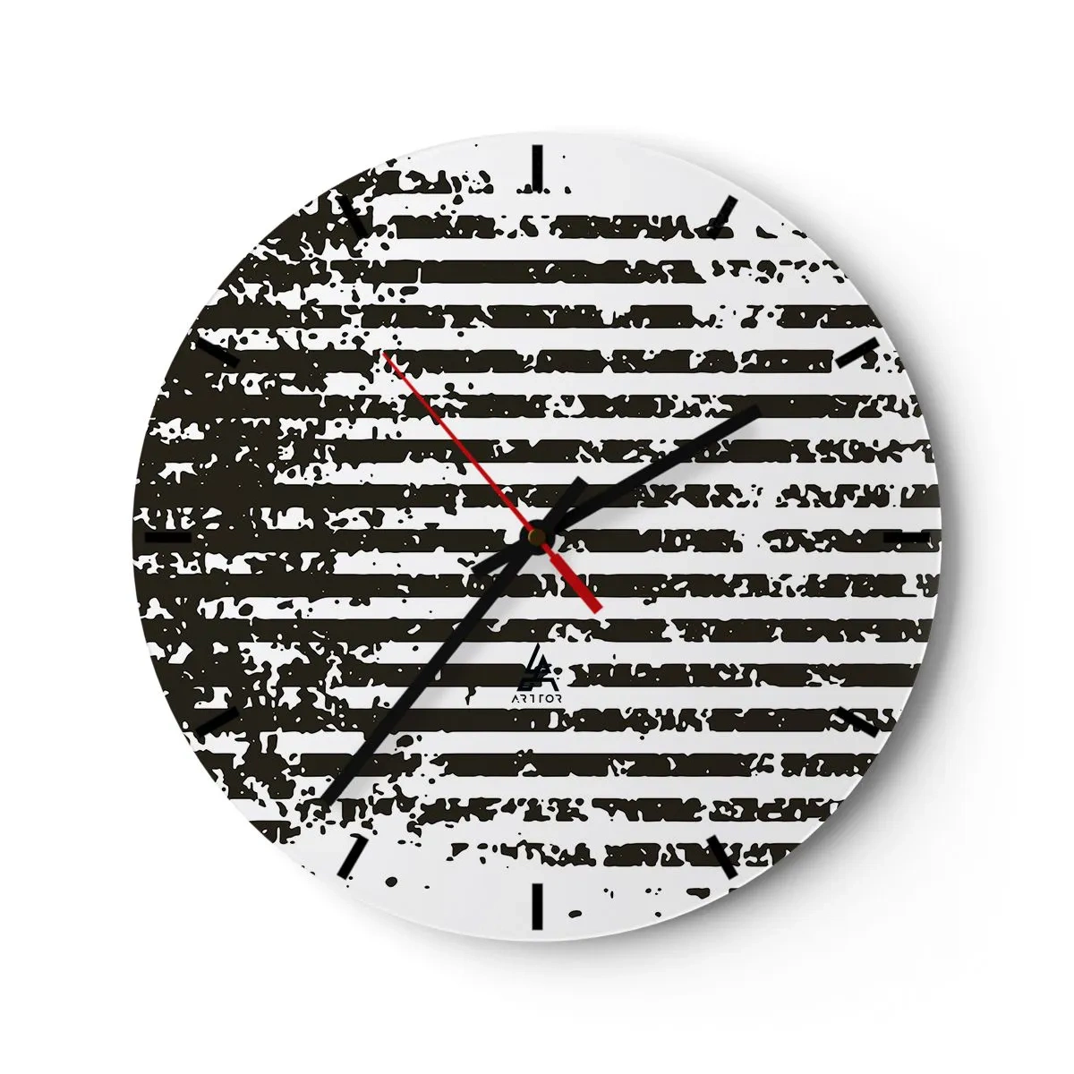 Nástěnné hodiny - Černé a bílé vodorovné pruhy s nepravidelnou texturou - 30x30cm - Rytmus a šum - Moderní nástěnná dekorace do obývacího pokoje, kuchyně a ložnice ARTTOR