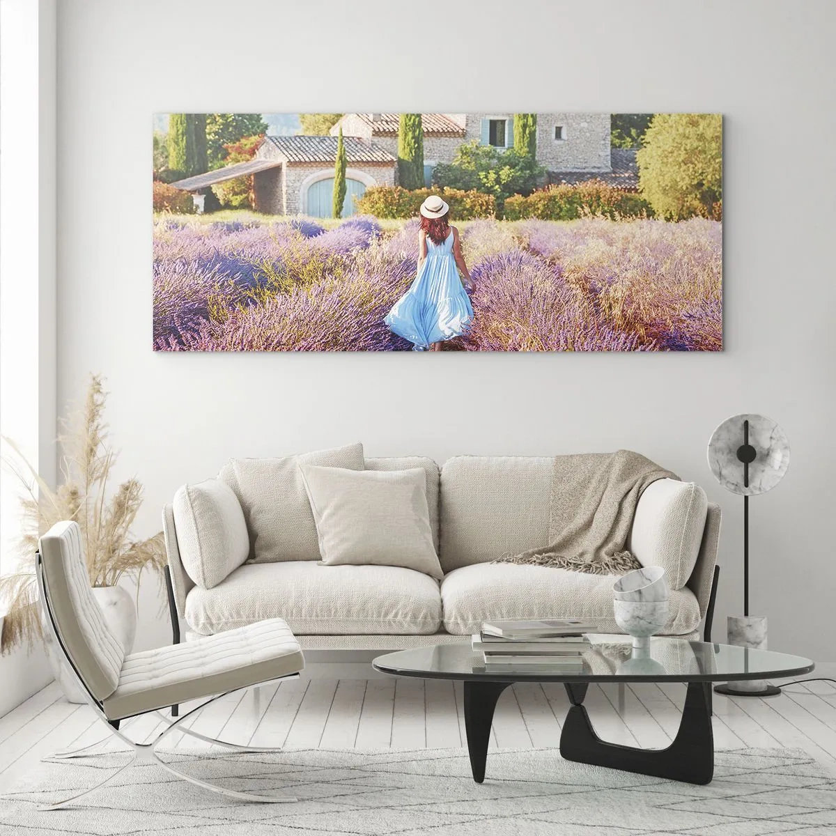 Obraz na skle - Levandulová dívka - 100x40 cm