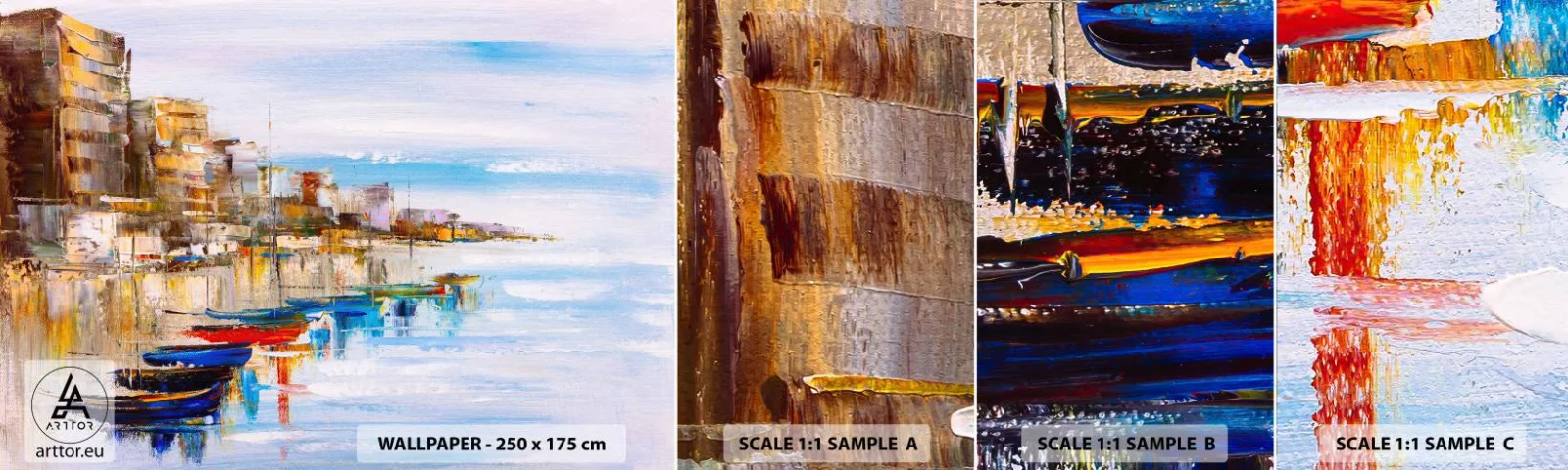 Vzor Fototapety Samolepicí Deluxe Sticker - Vícebarevný městský přístav - Krajina, Přístav, Pobřeží - 100x30 cm