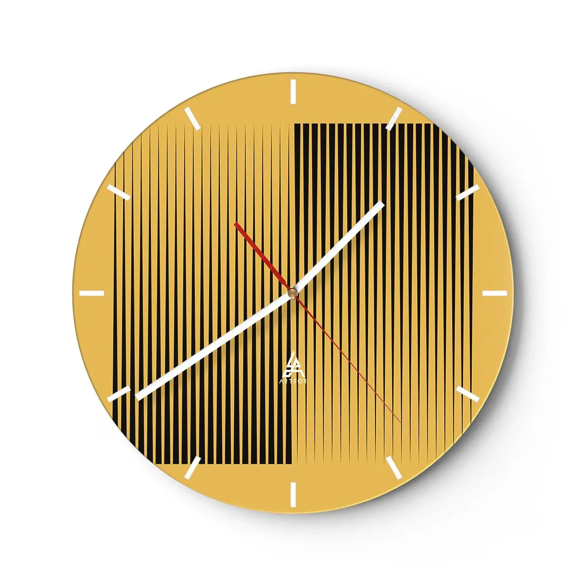 Nástěnné hodiny - Žluté pozadí s černými svislými čarami vytvářejícími geometrický efekt - 30x30cm - Čtverec protikladů - Moderní nástěnná dekorace do obývacího pokoje, kuchyně a ložnice ARTTOR