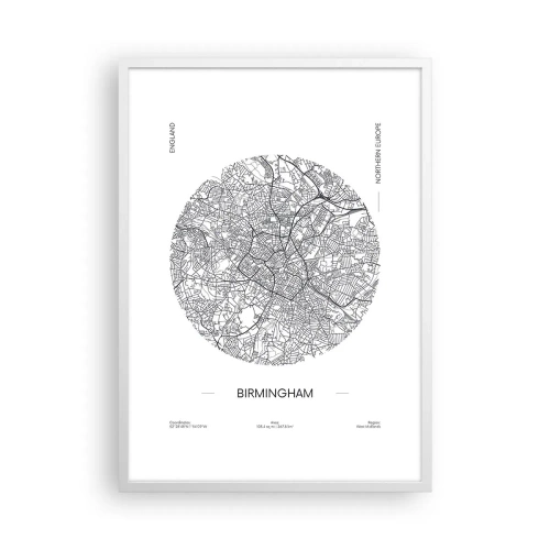 Plakát v bílém rámu - Anatomie Birminghamu - 50x70 cm
