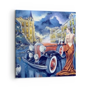 Obraz na plátně - Nokturno v modré a korálové - 60x60 cm