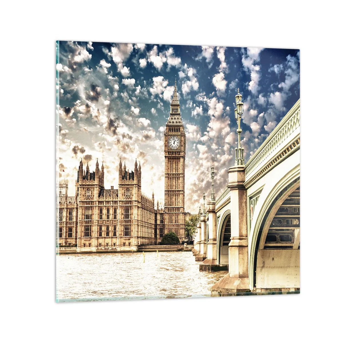 Obraz na skle - Peřové oblaky nad Temží - 40x40 cm