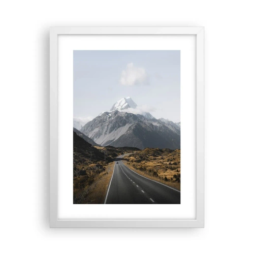 Plakát v bílém rámu - Cesta do srdce hor - 30x40 cm