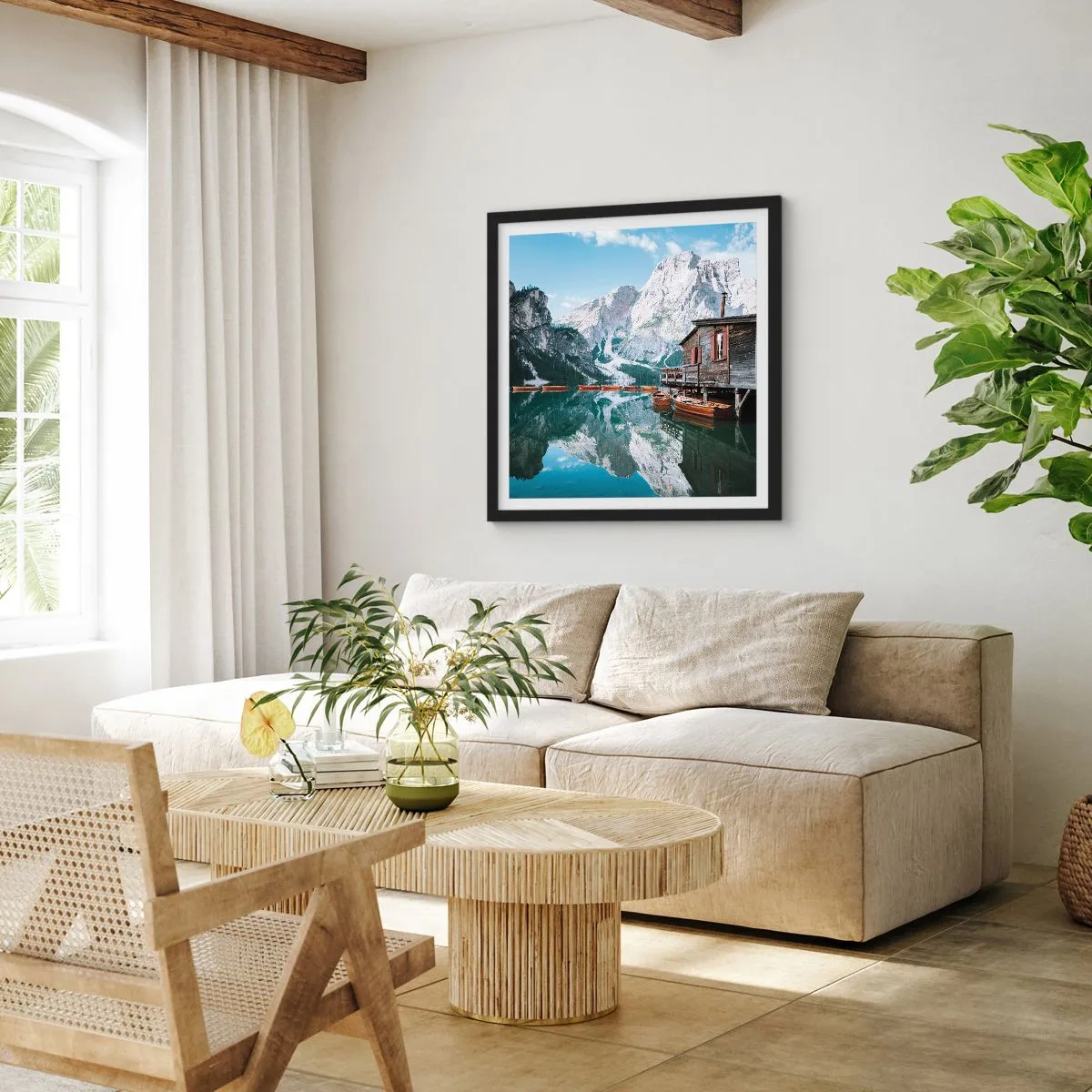 Plakát v černém rámu - Krystalické, horské ráno - 60x60 cm