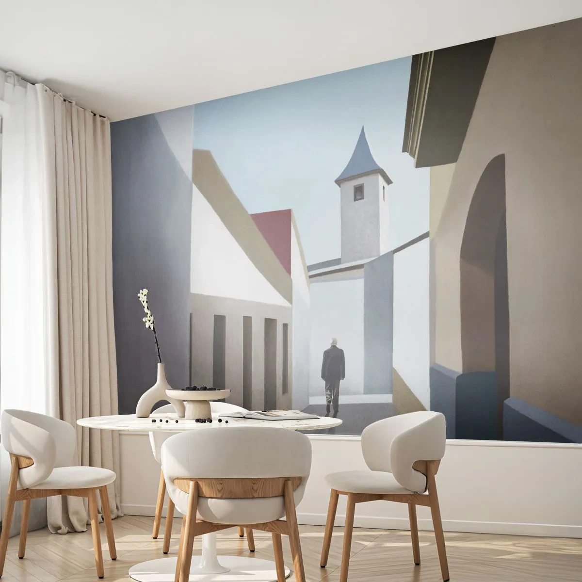 Fototapeta Premium Canvas - Slunečná procházka - Pastel, Budovy, Architektura - 200x140 cm