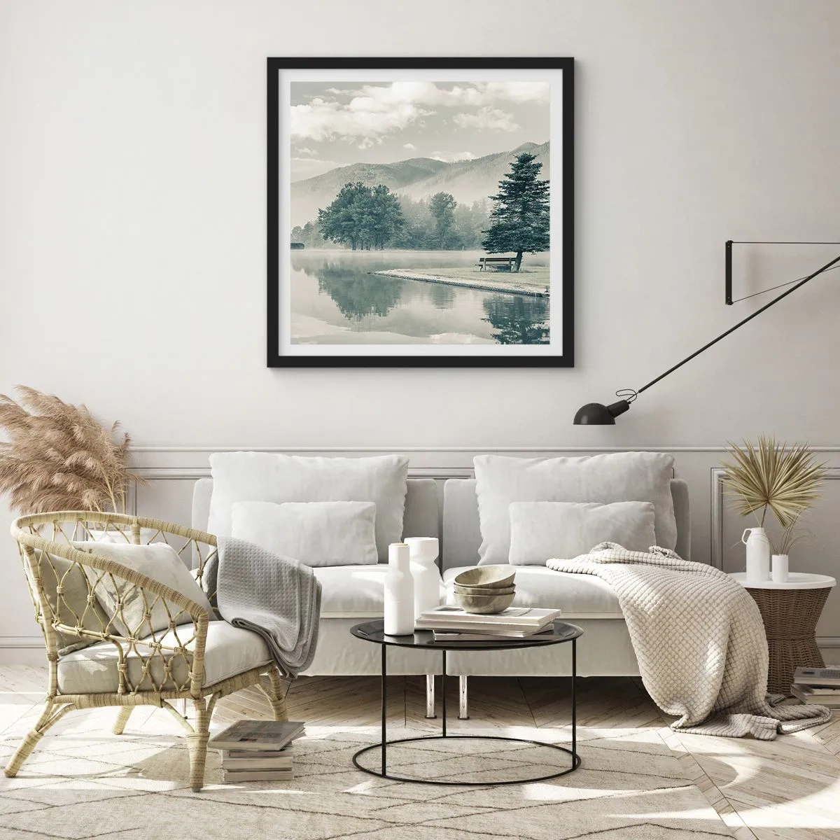 Plakát v černém rámu - Jezero ještě spí - 50x50 cm