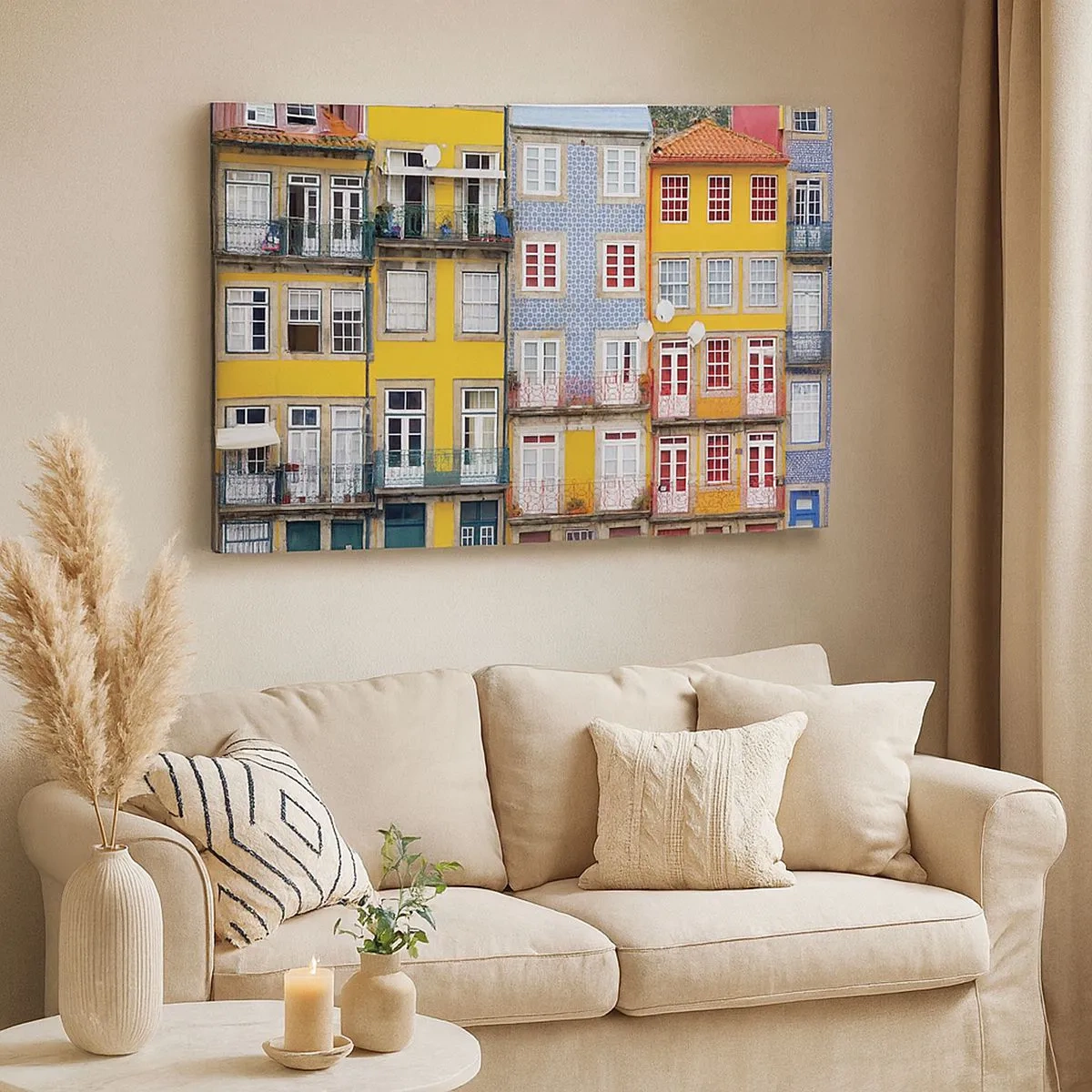 Obraz na plátně - Barevné fasády činžovních domů v městské krajině - 70x50cm - Barvy starého města - Moderní nástěnná dekorace do obývacího pokoje a ložnice ARTTOR