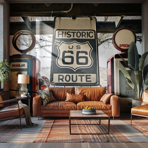 Fototapeta Samolepicí Deluxe Sticker - Americká retro cesta - Vinobraní, Cesta 66, Cesta 66 - 250x175 cm