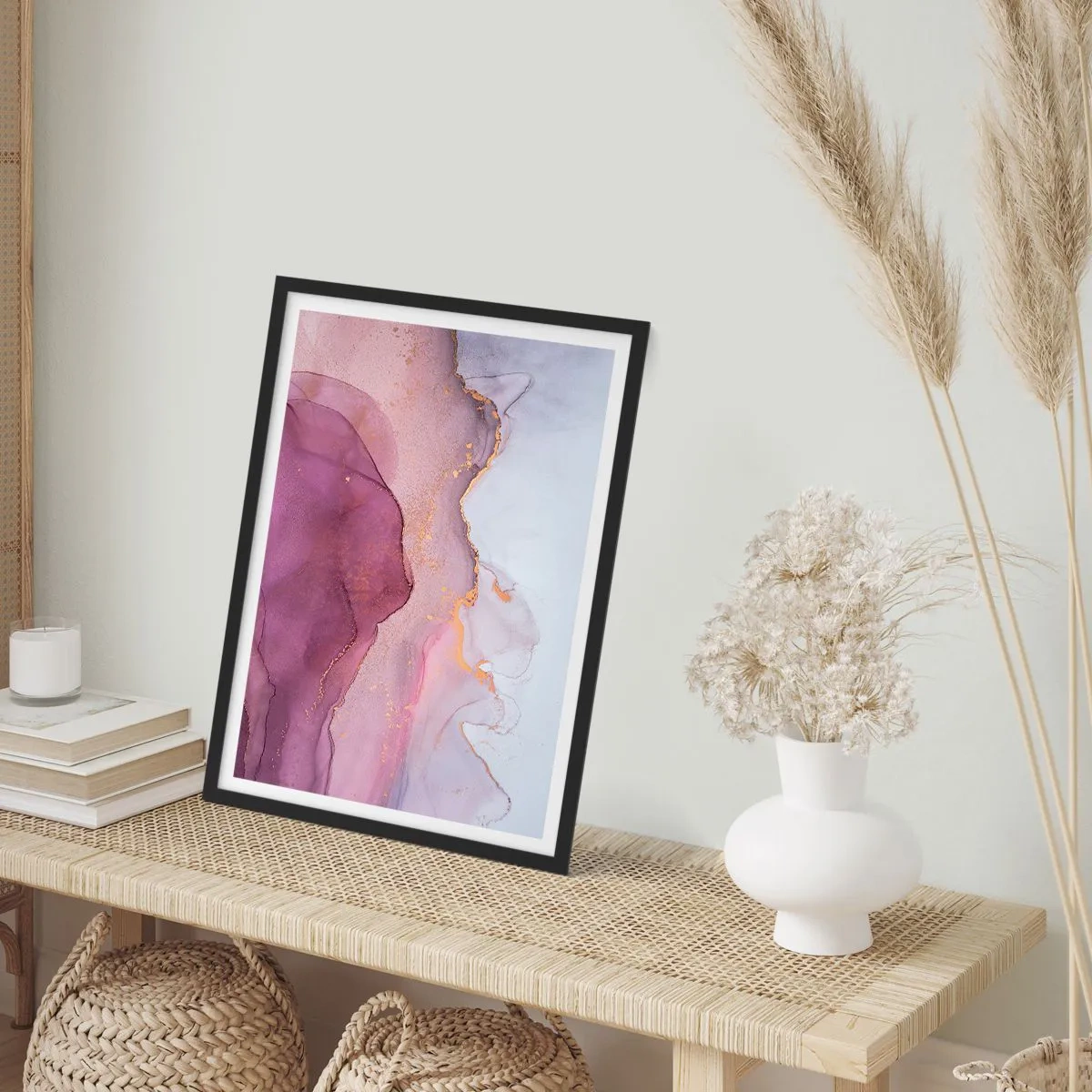 Plakát v černém rámu - Fialové a lilové vlny - 70x100 cm