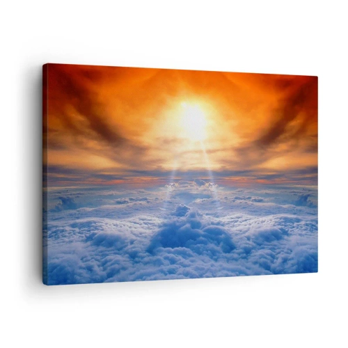 Obraz na plátně - Západ slunce nad mraky, obloha plná zlatých barev a světla. - 70x50cm - Mystická krajina - Moderní nástěnná dekorace do obývacího pokoje a ložnice ARTTOR