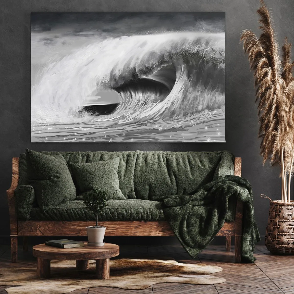 Obraz na plátně - Dramatická oceánská vlna v černobílém provedení - 70x50cm - Hněv oceánu - Moderní nástěnná dekorace do obývacího pokoje a ložnice ARTTOR