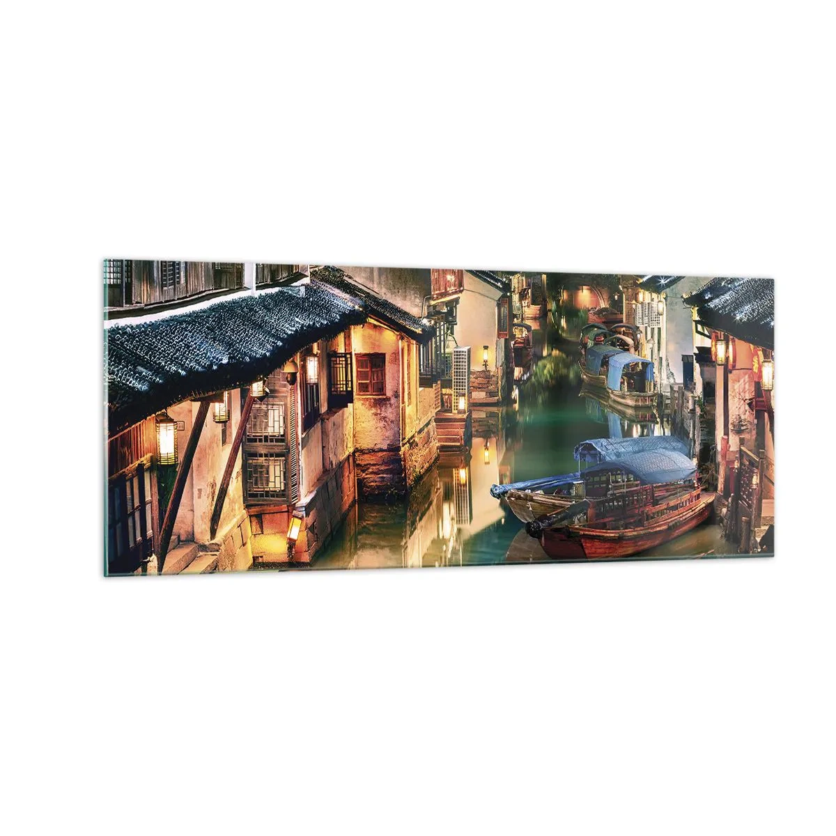 Obraz na skle - Večer na čínské ulici - 100x40 cm