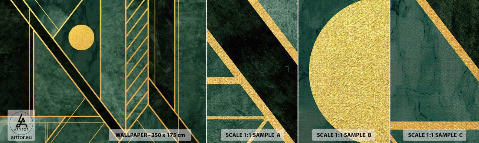 Vzor Fototapety Premium Canvas - Dynamika zlata a lazuritu - Abstrakce, Kus, Geometrický Vzor - 100x30 cm