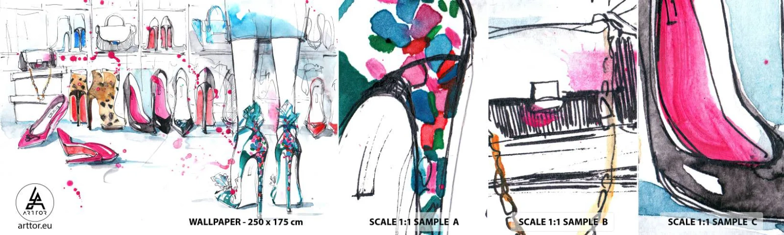 Vzor Fototapety Samolepicí Deluxe Sticker - Sezame, otevři se - Dámská šatní skříň, Móda, Taška - 100x30 cm