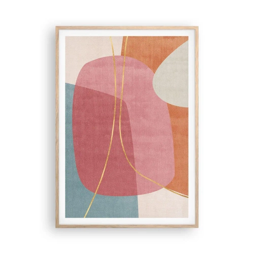 Plakát v rámu světlý dub - Pastelová kompozice se zlatou nití - 70x100 cm