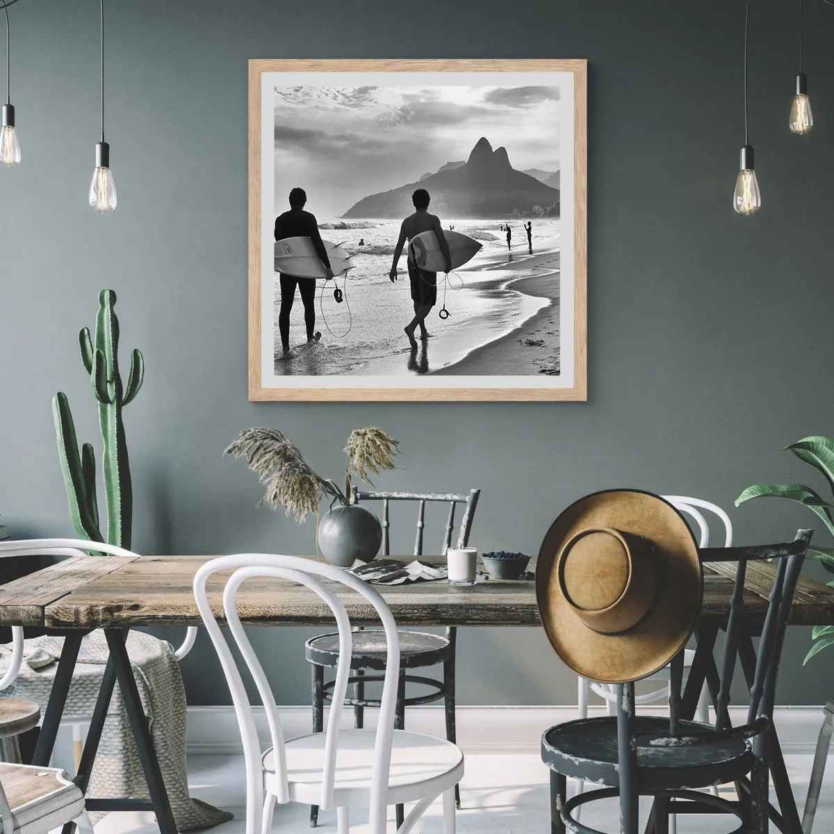 Plakát v rámu světlý dub - Samba na jednu vlnu - 40x40 cm